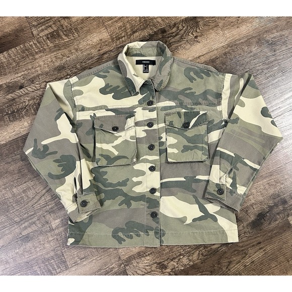 Camouflage Women's Oversized‎ Shirt Jacket Shacket Women's Small 100% Cotton - Picture 6 of 14